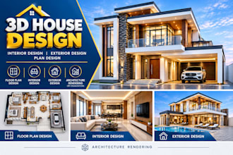3d house design floor plan interior and exterior design architecture rendering