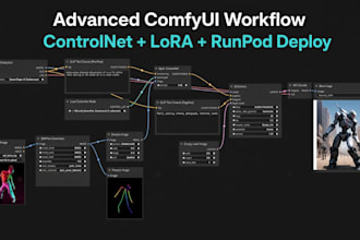 build advanced comfyui workflow with conttrolnet, lora and runpod deploy