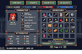 draw aseprite pixel art game UI hud gui icons mana health bars frames rpg assets