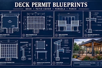 draw deck, patio cover, pergola, porch permit plans and blueprints
