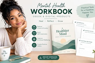 design mental health journal, therapy workbook or wellness self help ebook