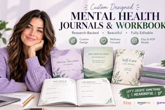 design mental health journal, therapy workbook or wellness self help ebook