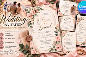 design elegant wedding invitation design digital printable canva stationery card