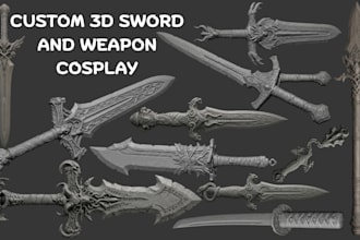 design custom 3d sword fantasy weapon anime sword cosplay props stl for printing