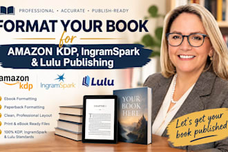 format your book for amazon KDP, ingramspark, and lulu publishing