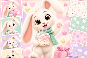 provide a cute 3d bunny png asset pack and bonus for KDP
