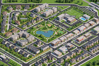 create 3d site plan, property layout, neighborhood map, master plan, estate map
