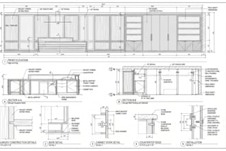 draft cabinetry, casework and millwork fabrication drawing in autocad