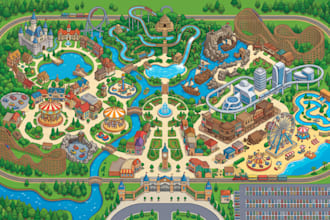 design amusement park map, theme park map, tourist wayfinding map, visitor guide