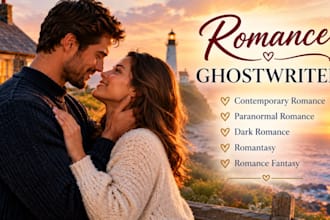 ghostwrite contemporary romance book, romantasy, fantasy romance as ghostwriter