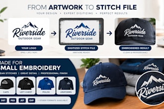 digitize small text embroidery for caps and images