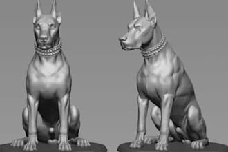 realistic dog model 3d sculpting dog statue stl file  in zbrush for 3d printing