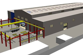 make 3d warehouse design, factory layout, industrial building, facility render