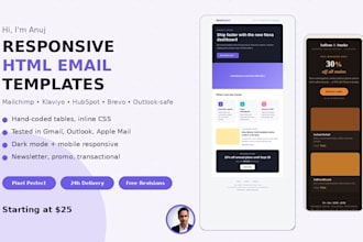 code a responsive HTML email template for mailchimp klaviyo or hubspot