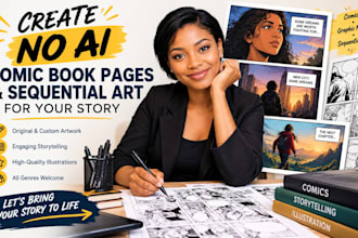 create no ai comic book pages and sequential art for your story