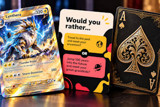 develop board game design card game art, party card frame design tabletop game