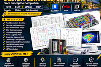 provide panel schedules circuiting project revit etap dia lux electrical elite