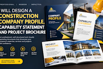 design a construction company profile, capability statement and project brochure