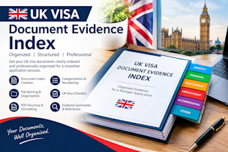 prepare a professional UK visa document evidence index