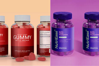 design supplement gummies vitamin bottle labels product packaging for brands