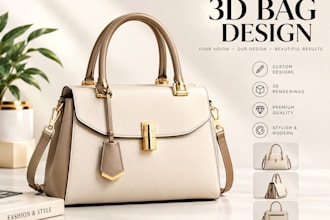3d bag design, 3d modeling and realistic rendering