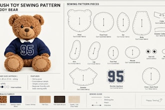 create a plush sewing pattern and tech pack for manufacturing