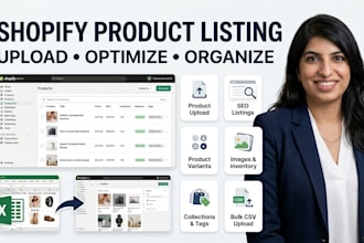 do shopify product listing, product upload and ecommerce product data entry