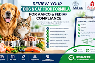 review your dog and cat food formula for aafco and fediaf compliance