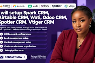 setup spark crm, airtable crm, wati, odoo crm, spotler crm, vtiger crm