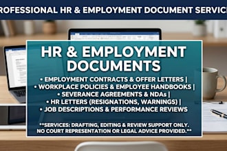 draft and review employment agreements, workplace policies, and HR documents