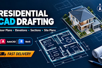 create residential cad floor plans, elevations and site plans in autocad fast
