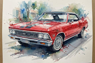 draw realistic watercolor portrait style car, bike vehicle