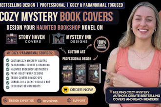 design haunted bookshop cozy mystery, paranormal book cover
