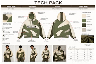 create fashion apparel tech, clothing tech pack and technical sketch drawing