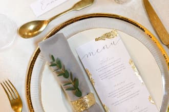 design a special luxury wedding menu or table place names for your wedding