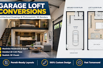 design garage loft conversion architectural plans and 3d renders