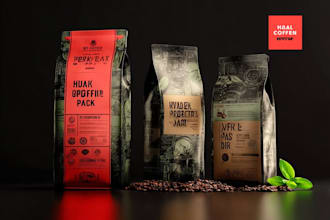 do unique coffee pouch packaging, bag, and label design