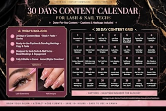 design luxury 30 days calendar for lash tech and nail tech