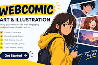 create professional webcomic art, comic panels, characters and illustration
