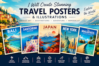 craete stunning travel posters, vintage travel art, and destination illustration