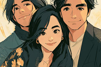draw cute anime couple art, family portrait, and manga art