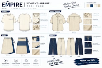 design fashion tech pack, clothing tech pack design flat sketch for production