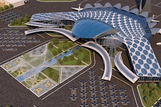 design 3d airport terminal, airport layout, airport landscape and rendering
