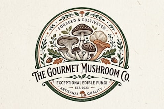 do creative gourmet mushrooms logo design for you