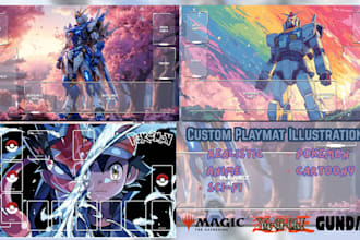 design custom tcg playmat, board game art, pokemon trading card mat, mtg, gundam