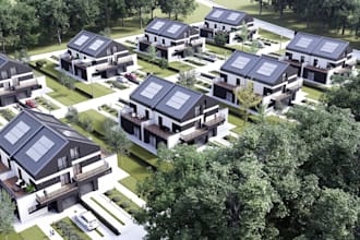 3d suburban housing,neighborhood layout,exterior render,residential estate,villa
