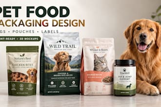 design pet food packaging, dog treat bag, pouch and pet product label