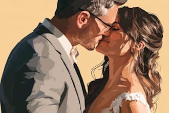 draw couple portrait for wedding illustration