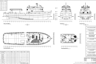 design ship floor plan and elevation, ship technical drawing, boat building plan