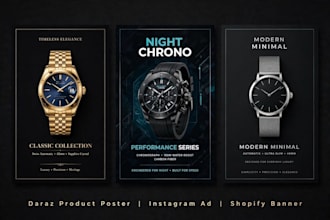 design luxury watch poster and daraz product poster for your store